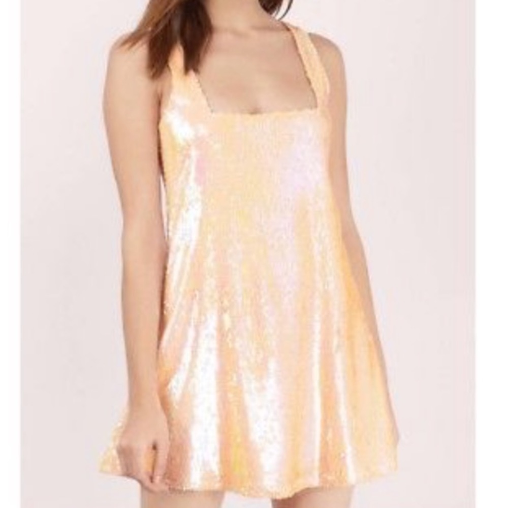 SHOW STOPPER PEACH SEQUIN SHIFT DRESS